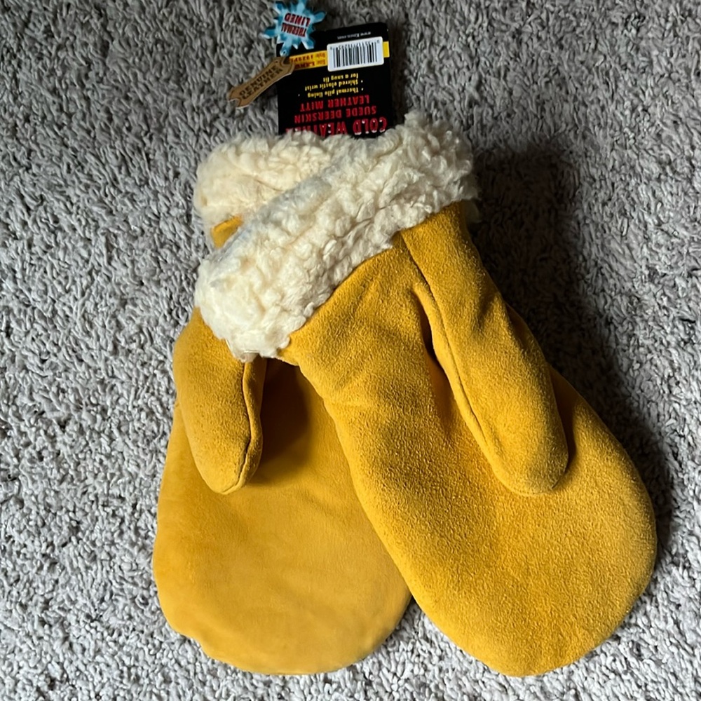 Cold weather thermal pile lining, genuine leather mittens, size Large